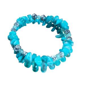 Apatite glass and metal beaded memory wire bracelet